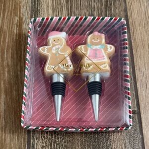 Set of 2 Merry Little Bakeware Gingerbread Bottle Stoppers